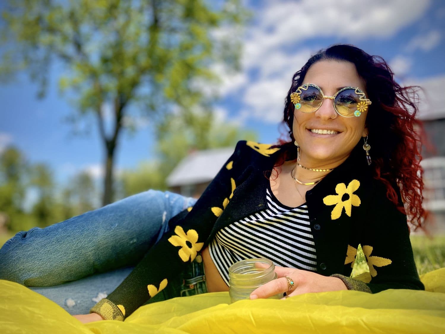 Resting in the flowers on the parachute