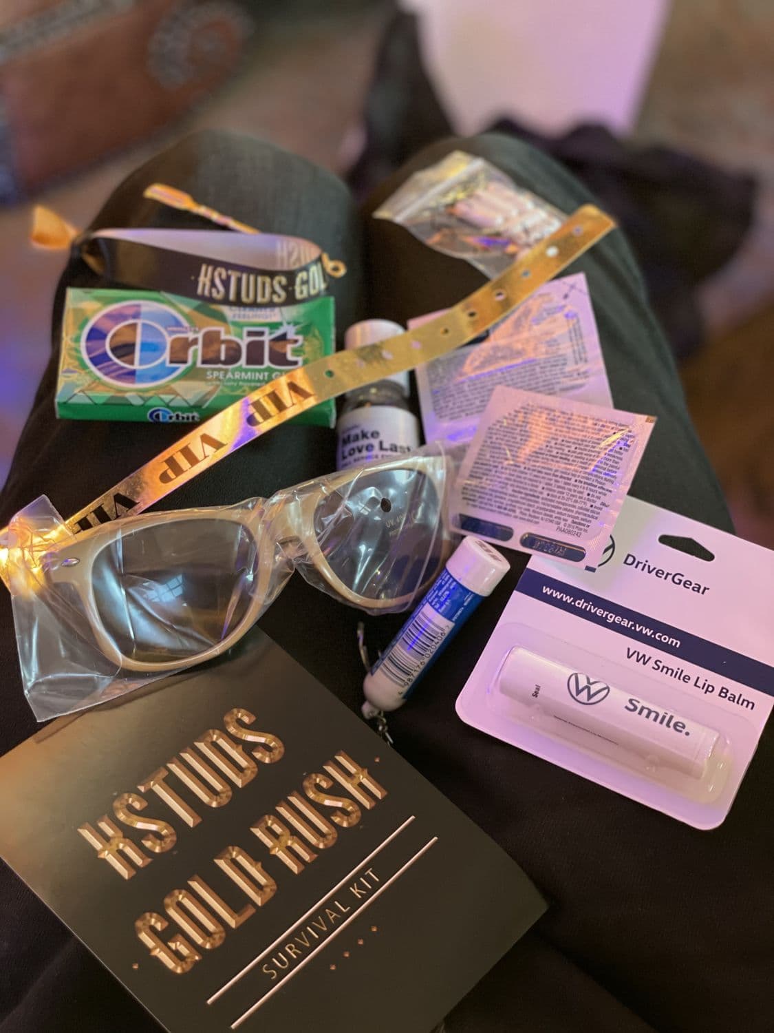 The Gold Rush welcome kit with favors and wristbands