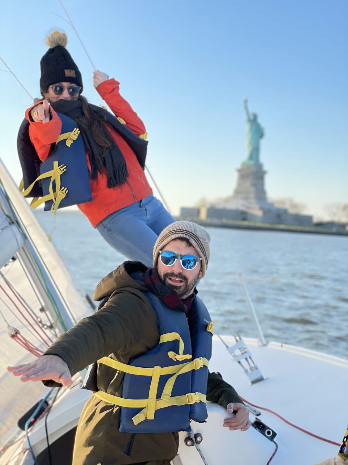 Sailing past the Statue of Liberty at golden hour