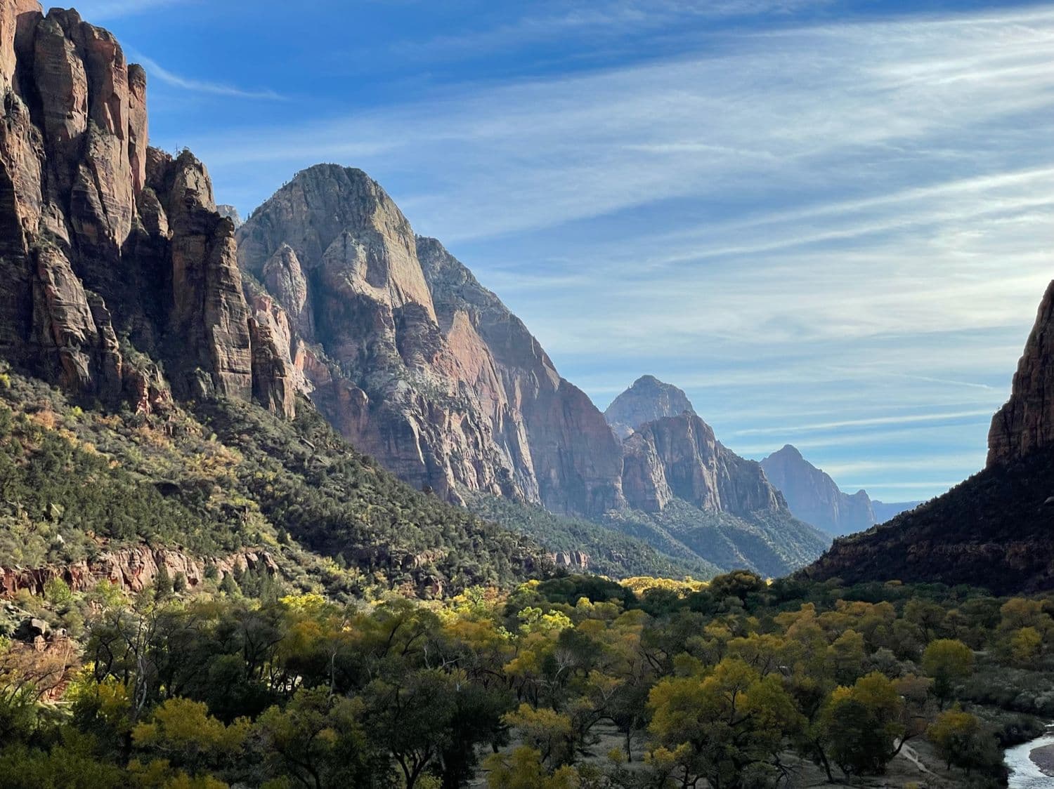 The canyon walls of Zion at midday
