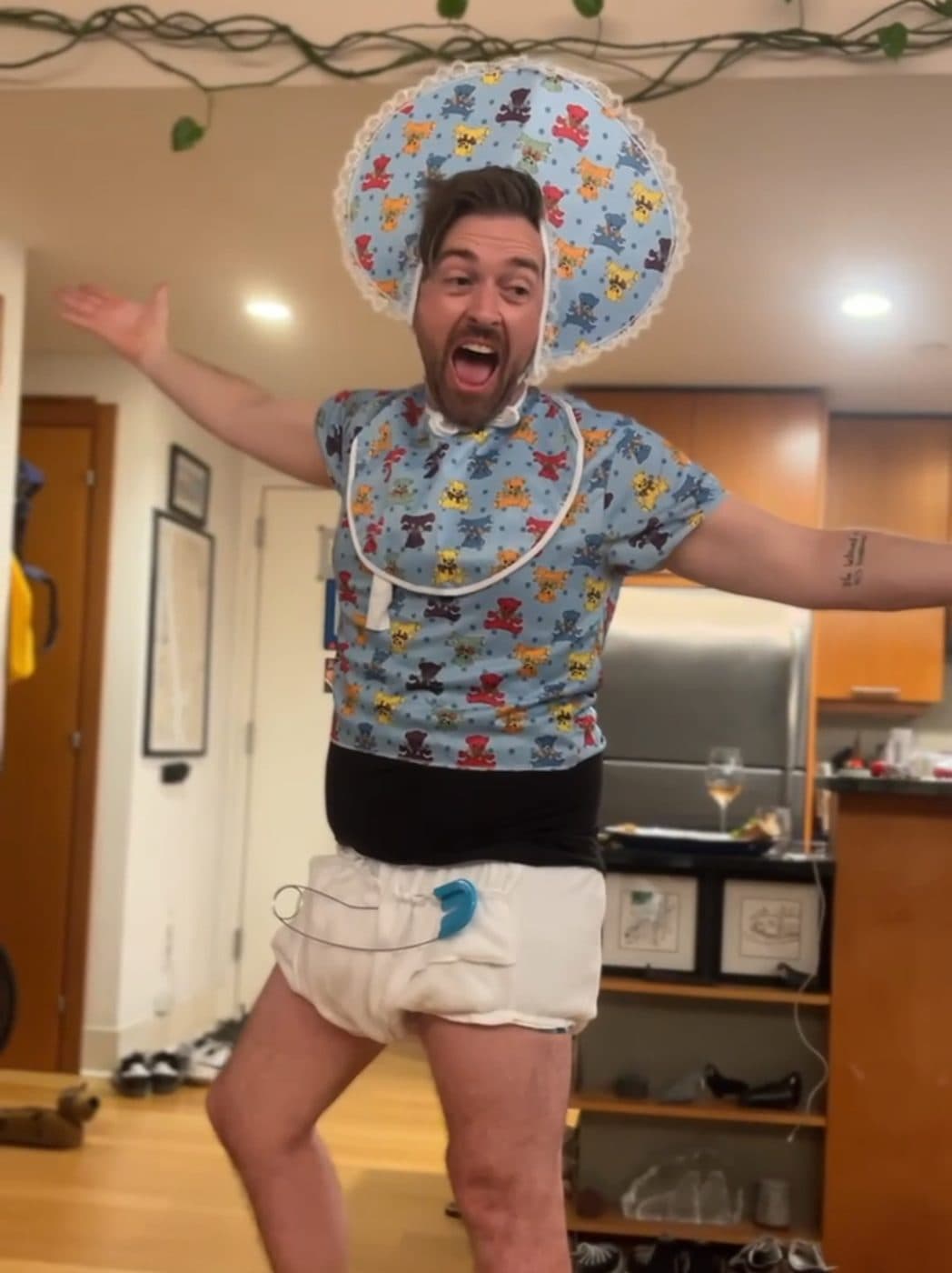 A committed birthday costume