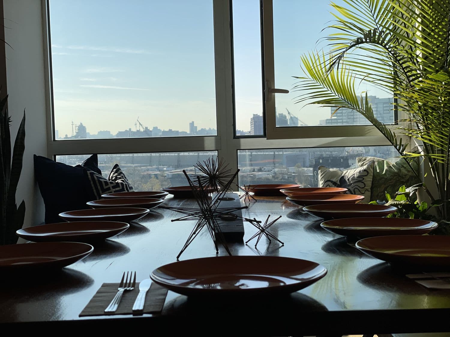 The Friendsgiving table, set and waiting