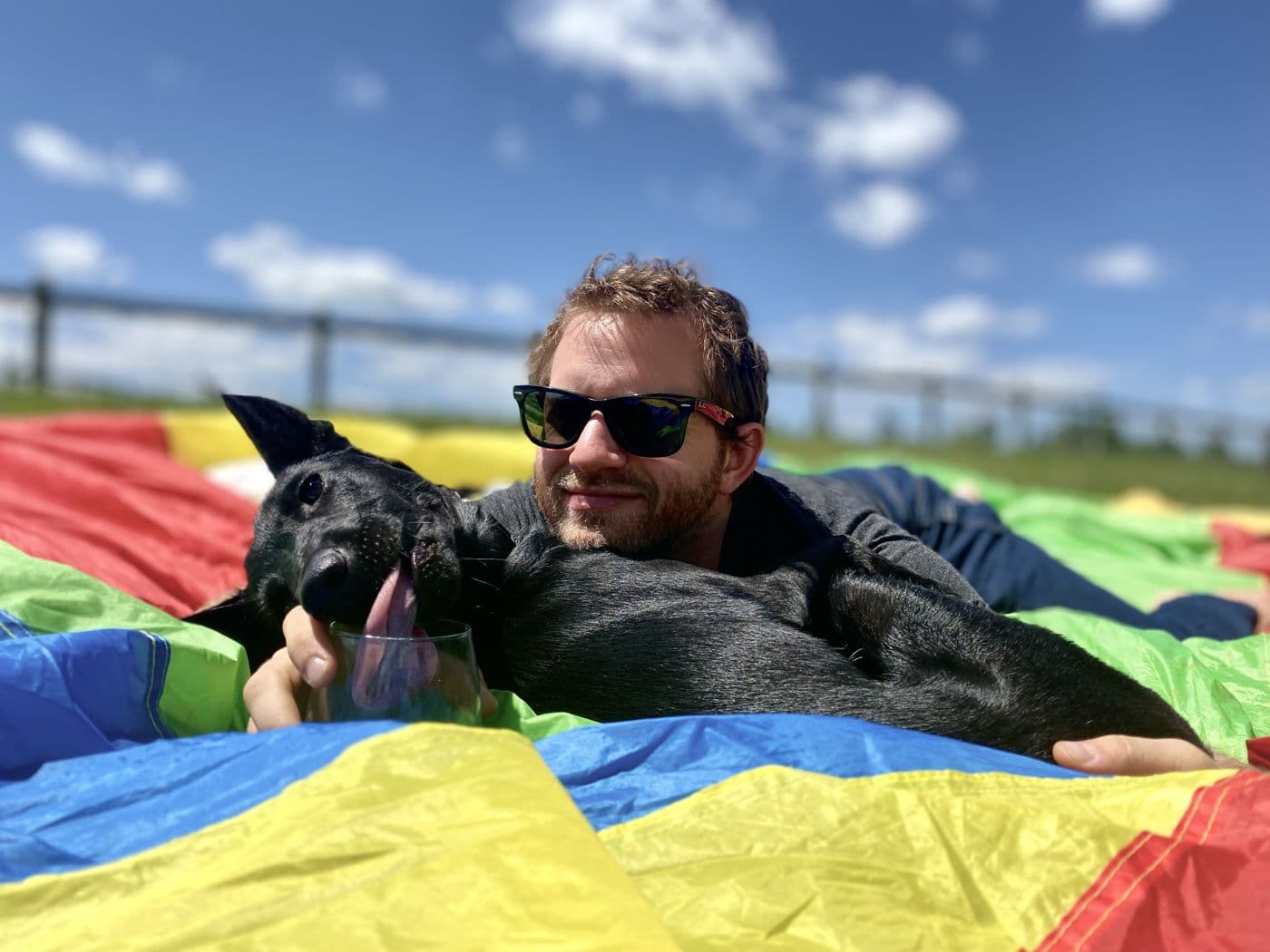 A parachute game in full swing