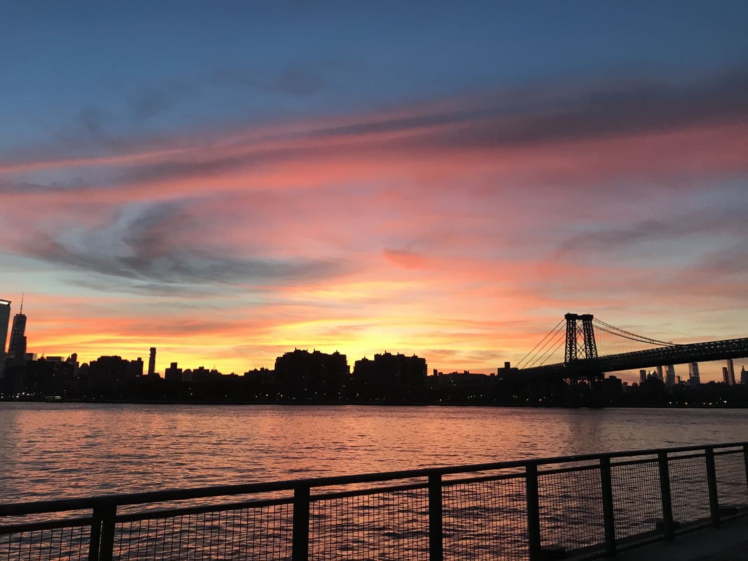 Sunset over the Williamsburg Bridge from a rooftop